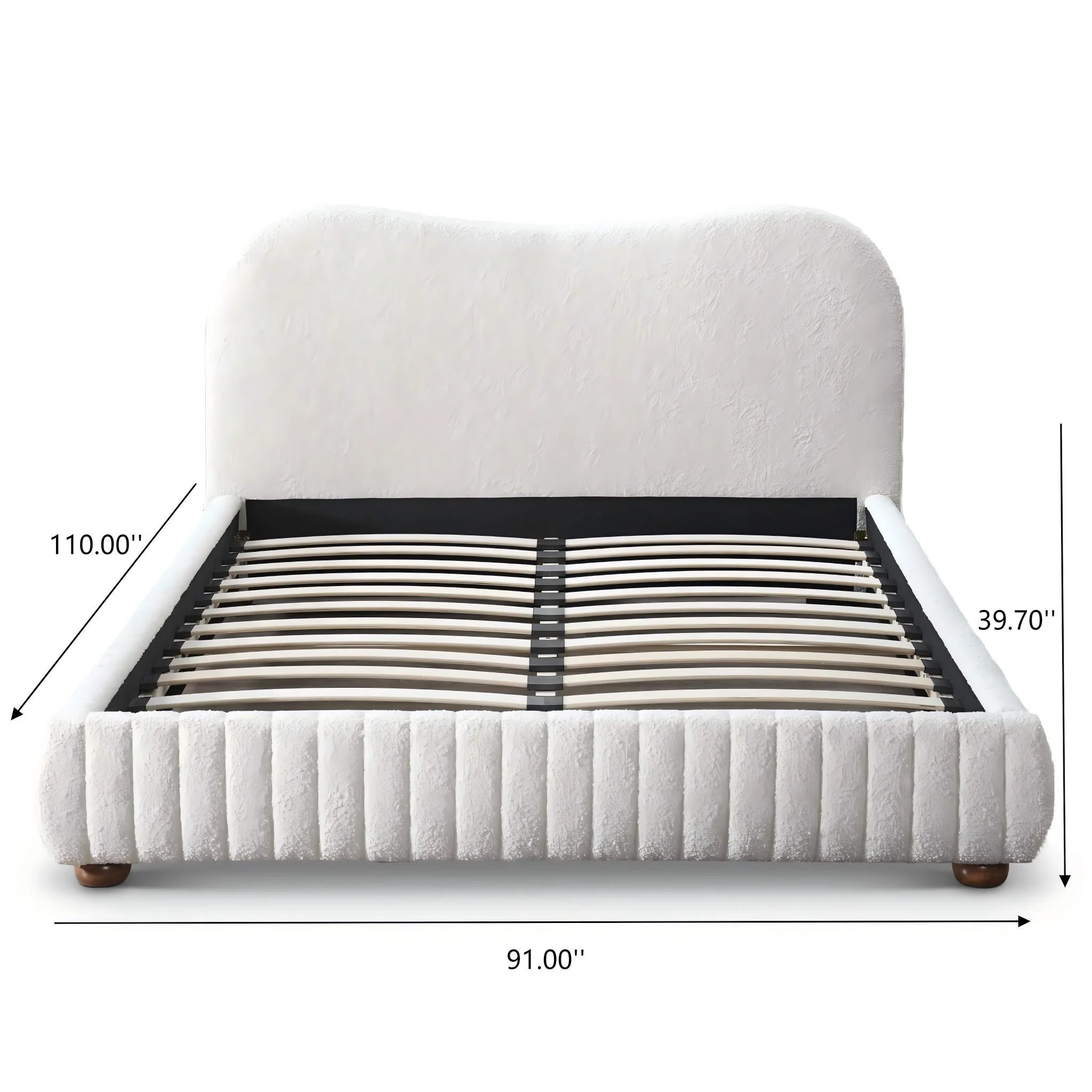 Norme - Queen Size Upholstered Low Profile Platform Bed - Cream - Image 4