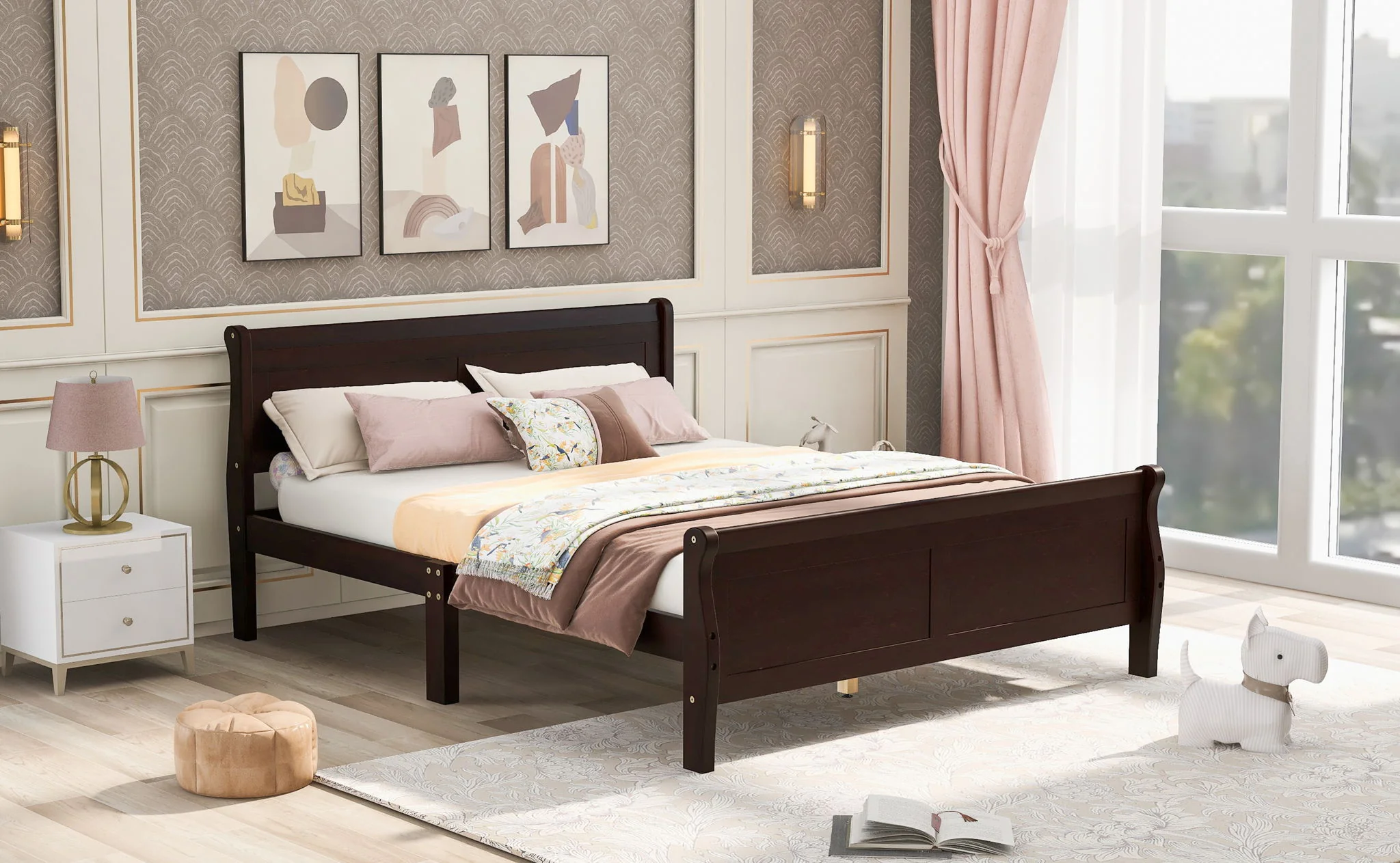 Platform Bed Frame Mattress Foundation Sleigh Bed With Headboard / Footboard / Wood Slat Suppor - Image 23