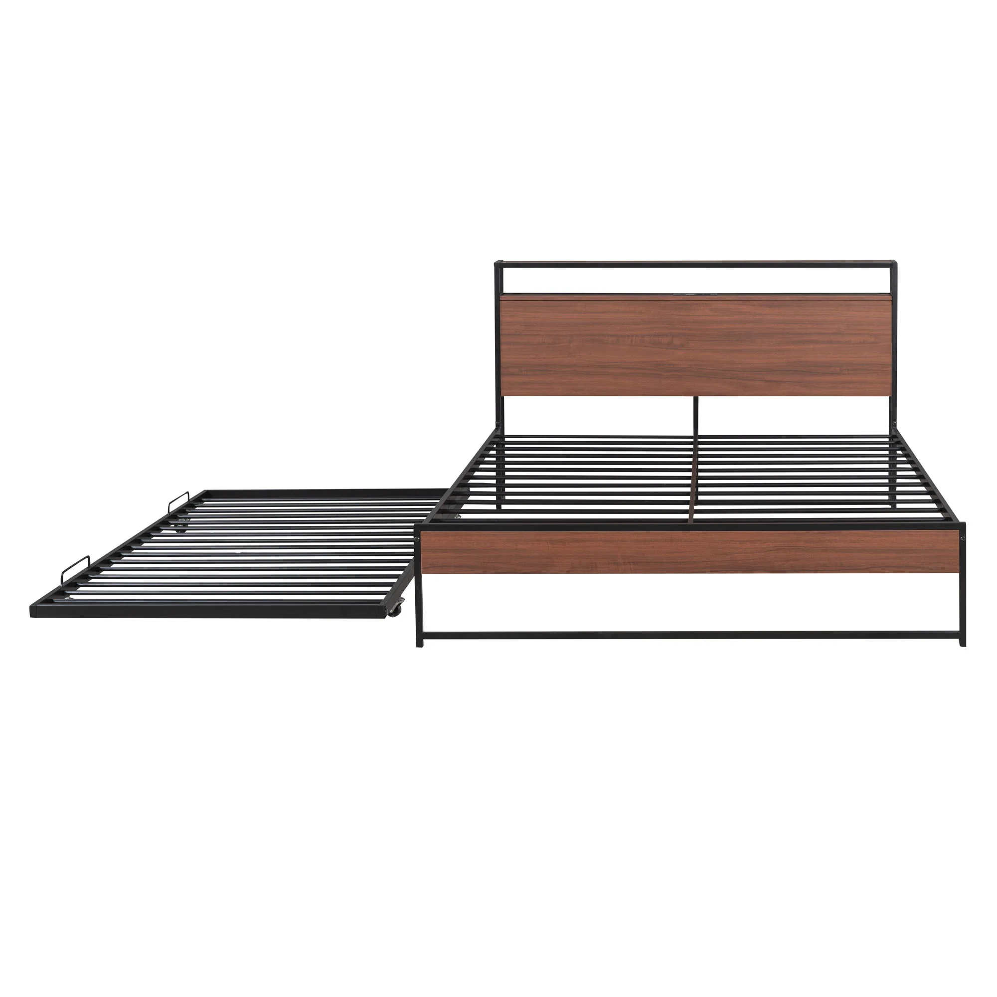 Platform Bed Frame With Trundle, USB Ports And Slat Support, No Box Spring Needed - Image 11