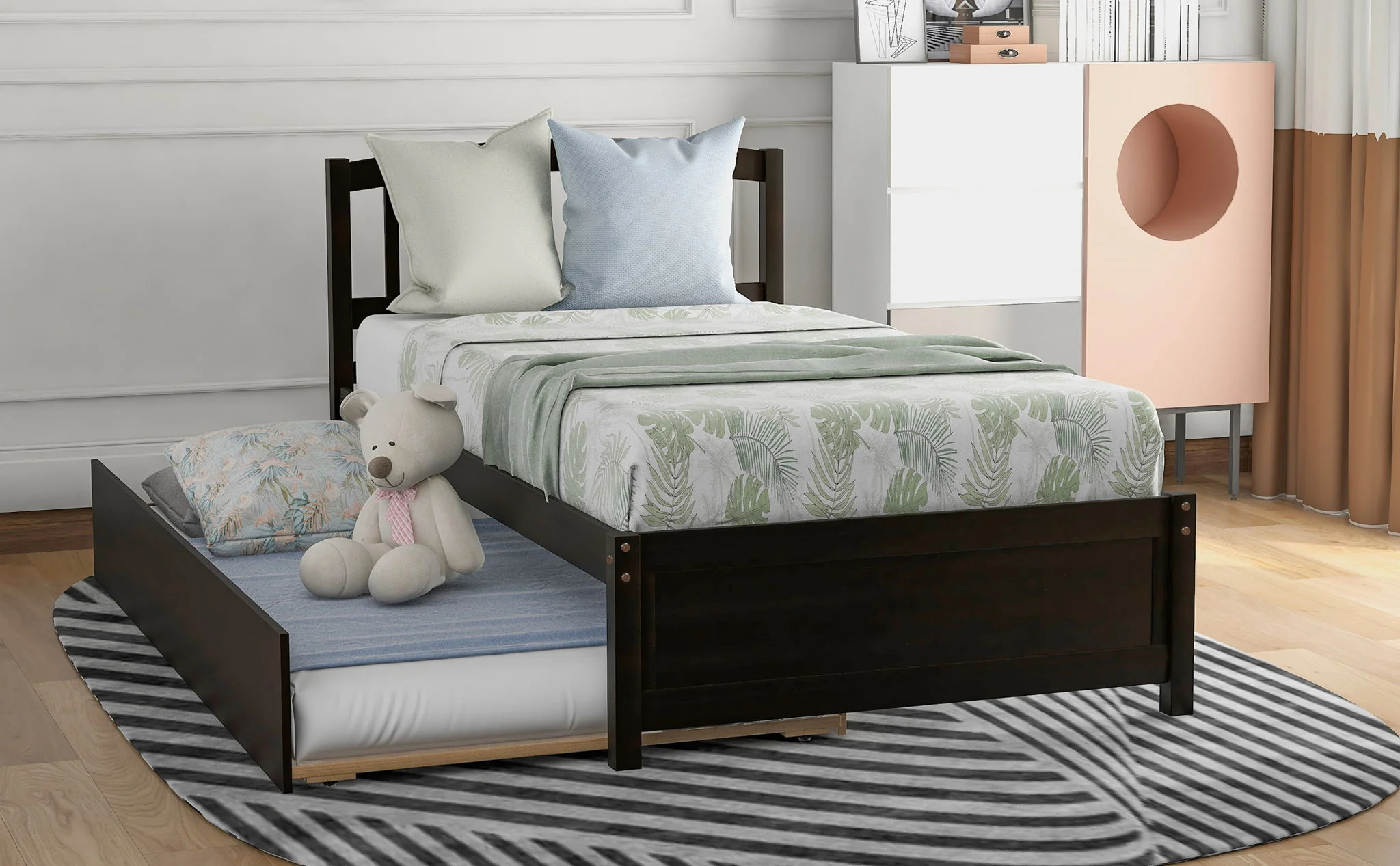 Platform Bed Wood Bed Frame With Trundle - Image 11