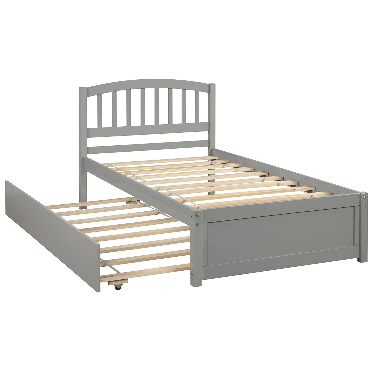 Platform Bed Wood Bed Frame With Trundle - Image 15