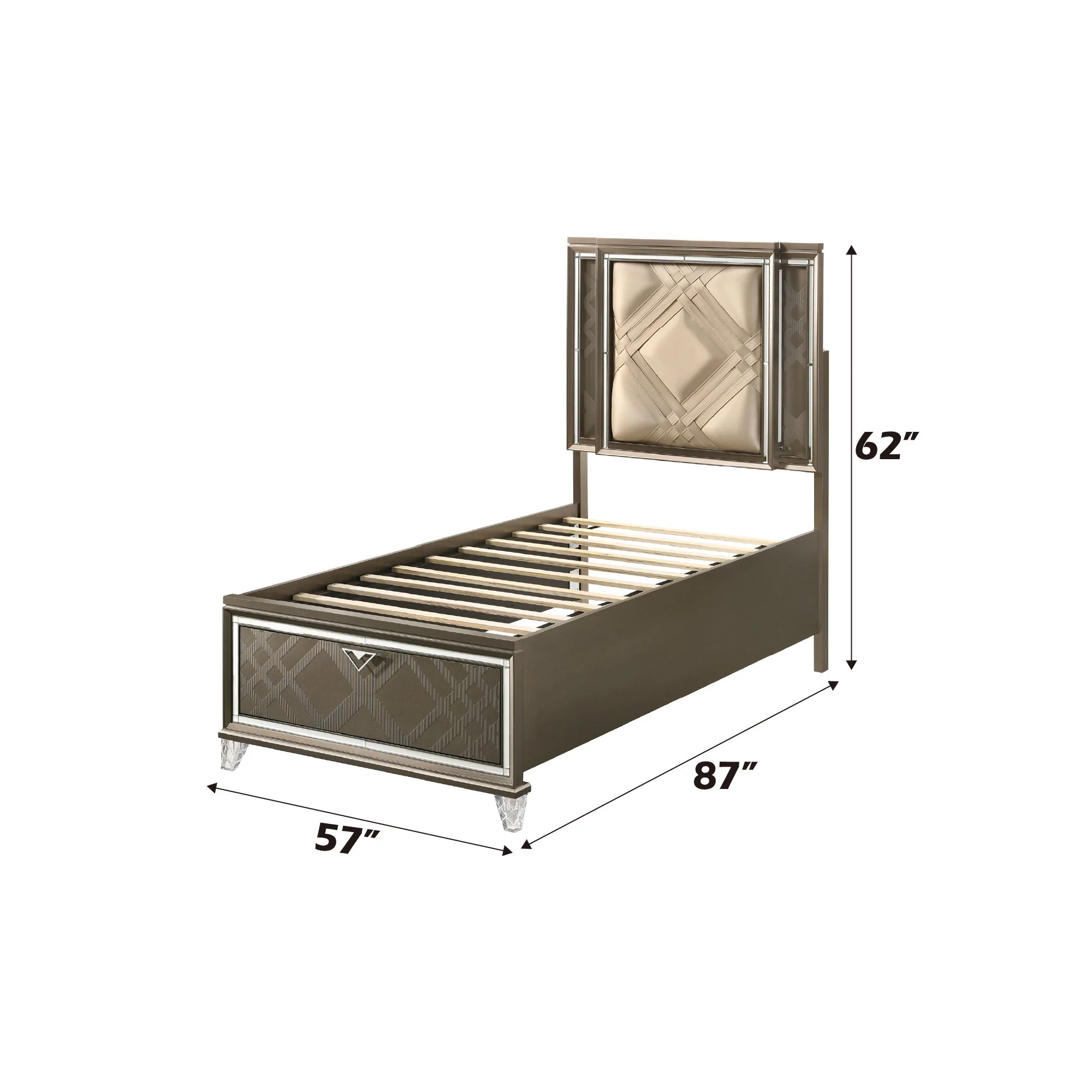 Skylar - Full Bed With LED & Storage - Dark Champagne - Image 2