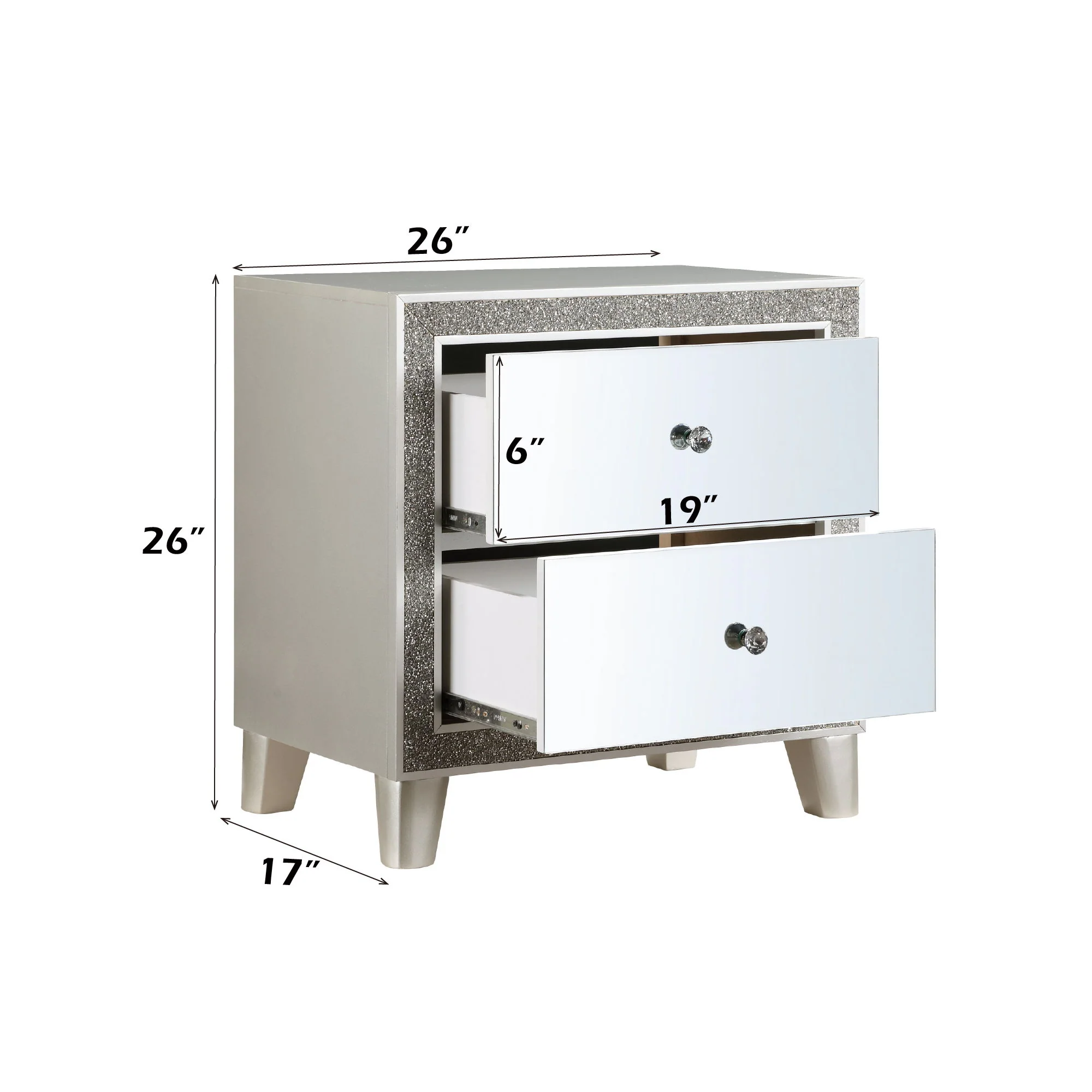 Sliverfluff - Mirrored Nightstand - Champagne - Image 4