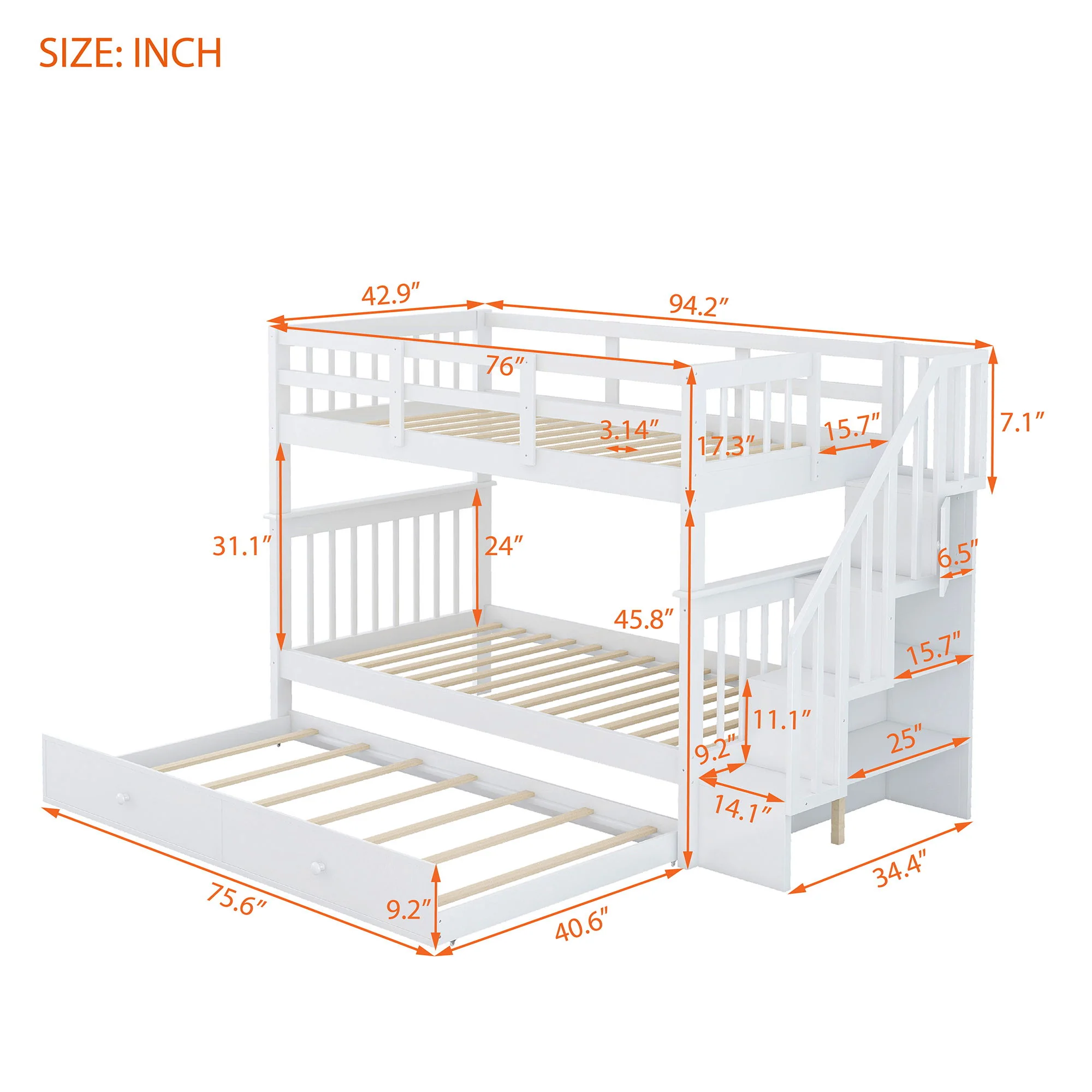 Stairway Bunk Bed With Storage And Guard Rail For Bedroom - Image 15