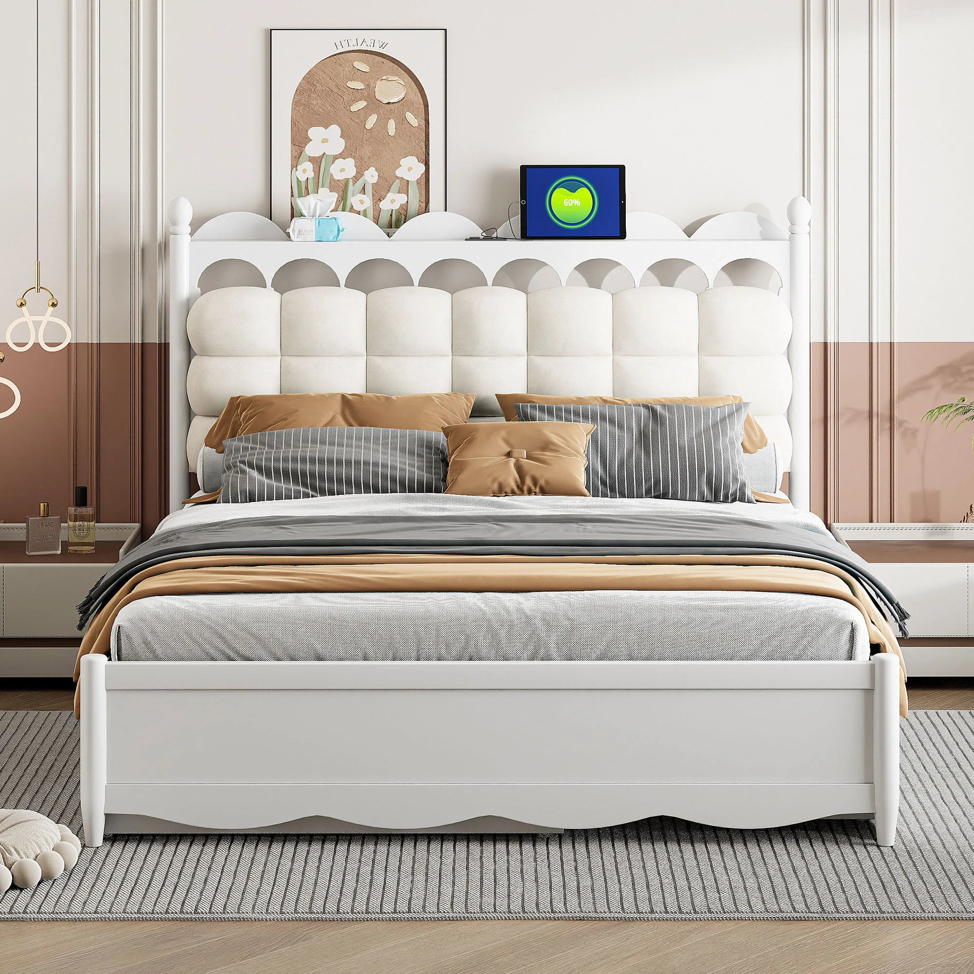 Storage Platform Bed, With 2 Big Drawers, Trundle, One Set Of Sockets & USB Ports - Image 4