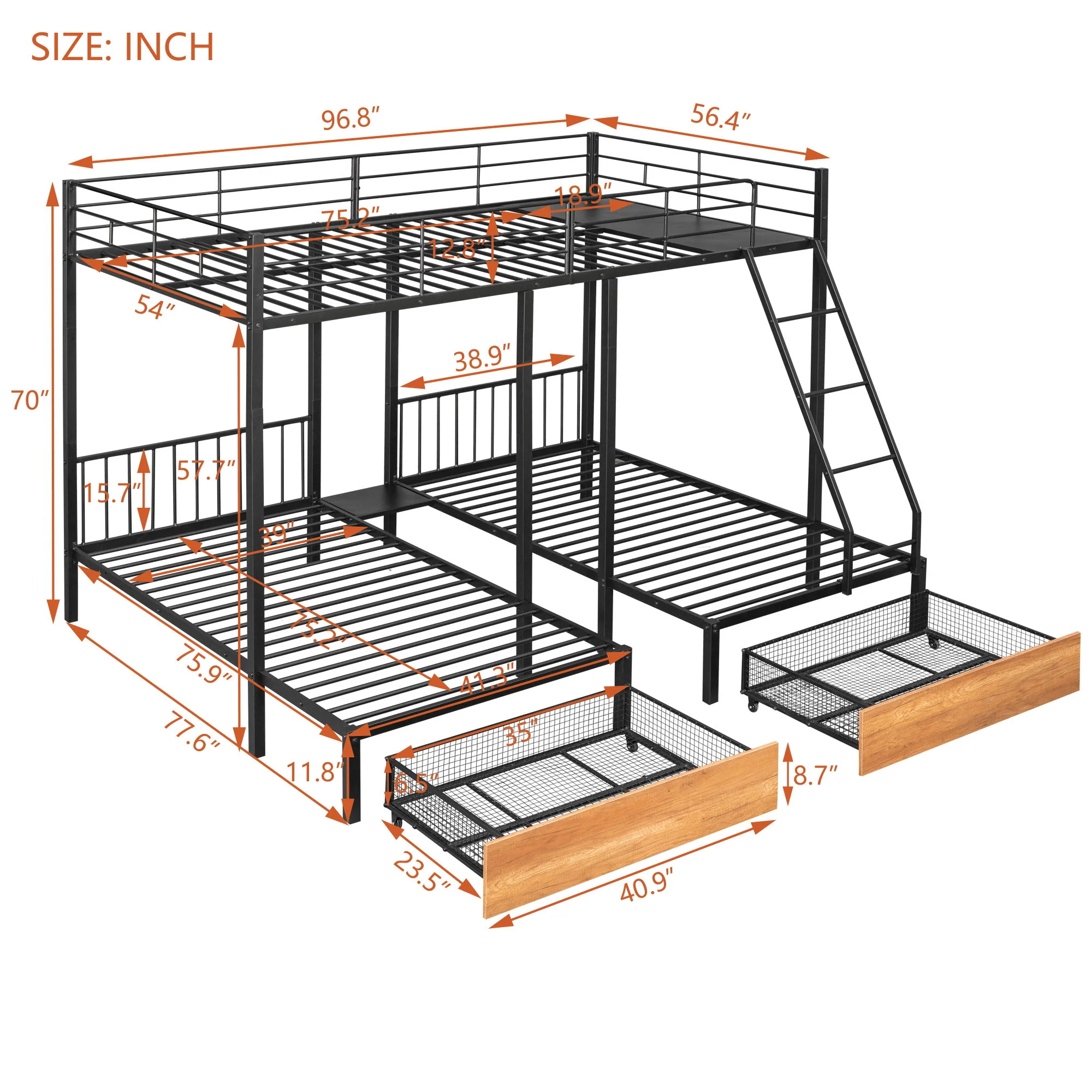 Triple Bunk Bed With Drawers And Guardrails - Image 4