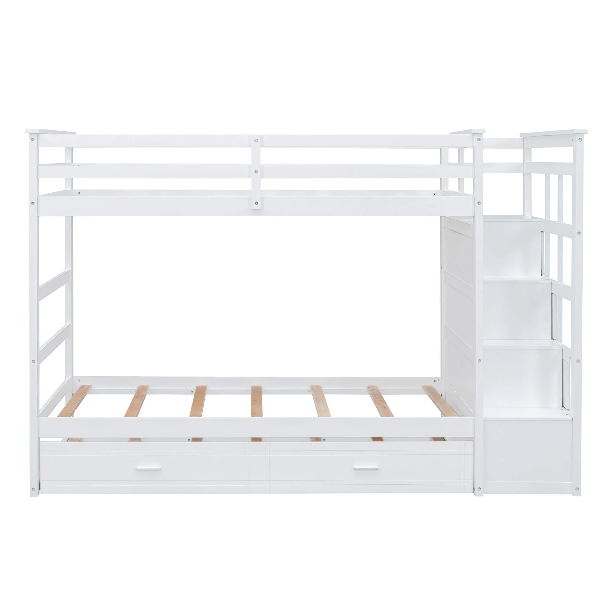 Twin Over Twin Bunk Bed With Trundle And Staircase - White - Image 3