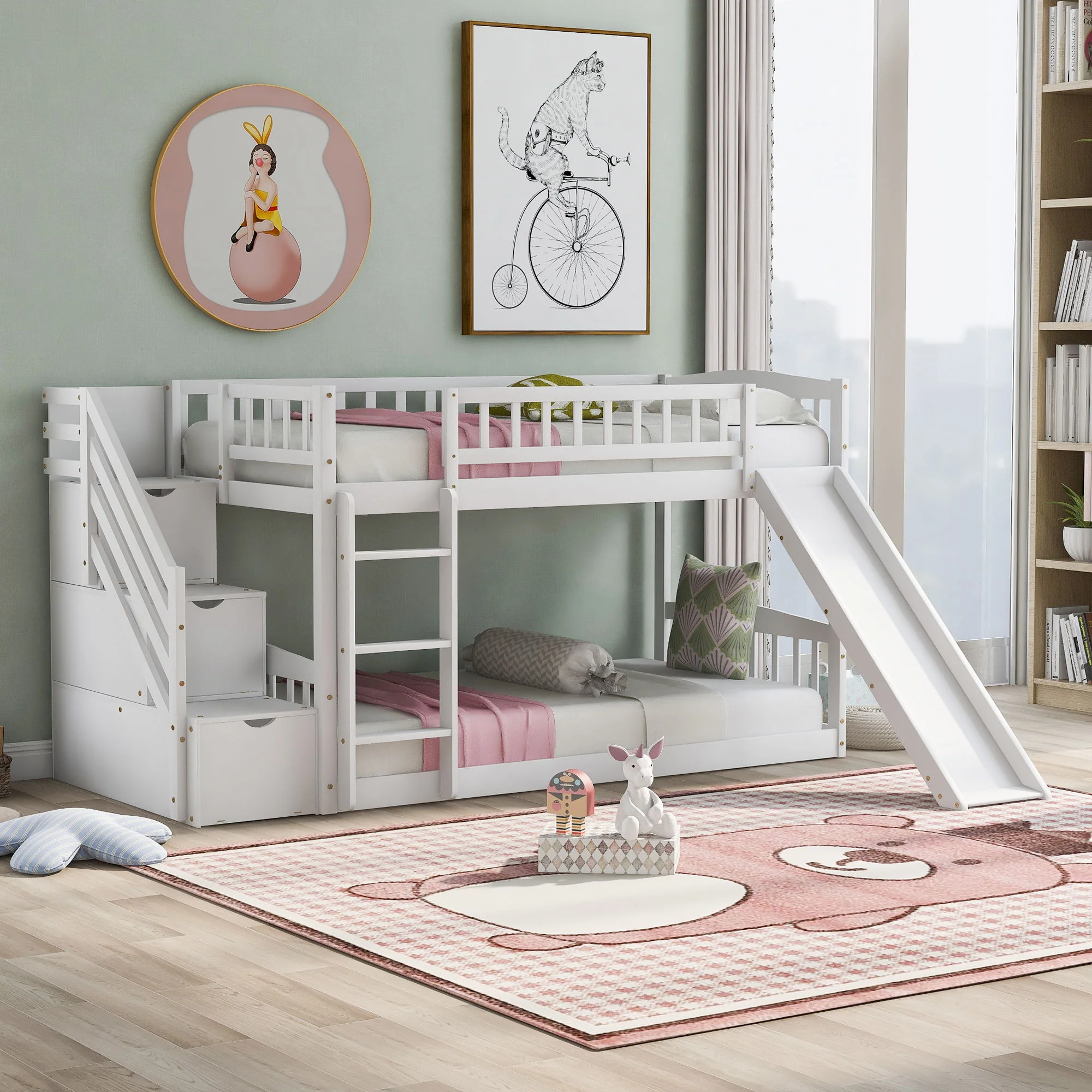 Twin Over Twin Stairway Bunk Bed With Two Drawers And Slide - Image 4