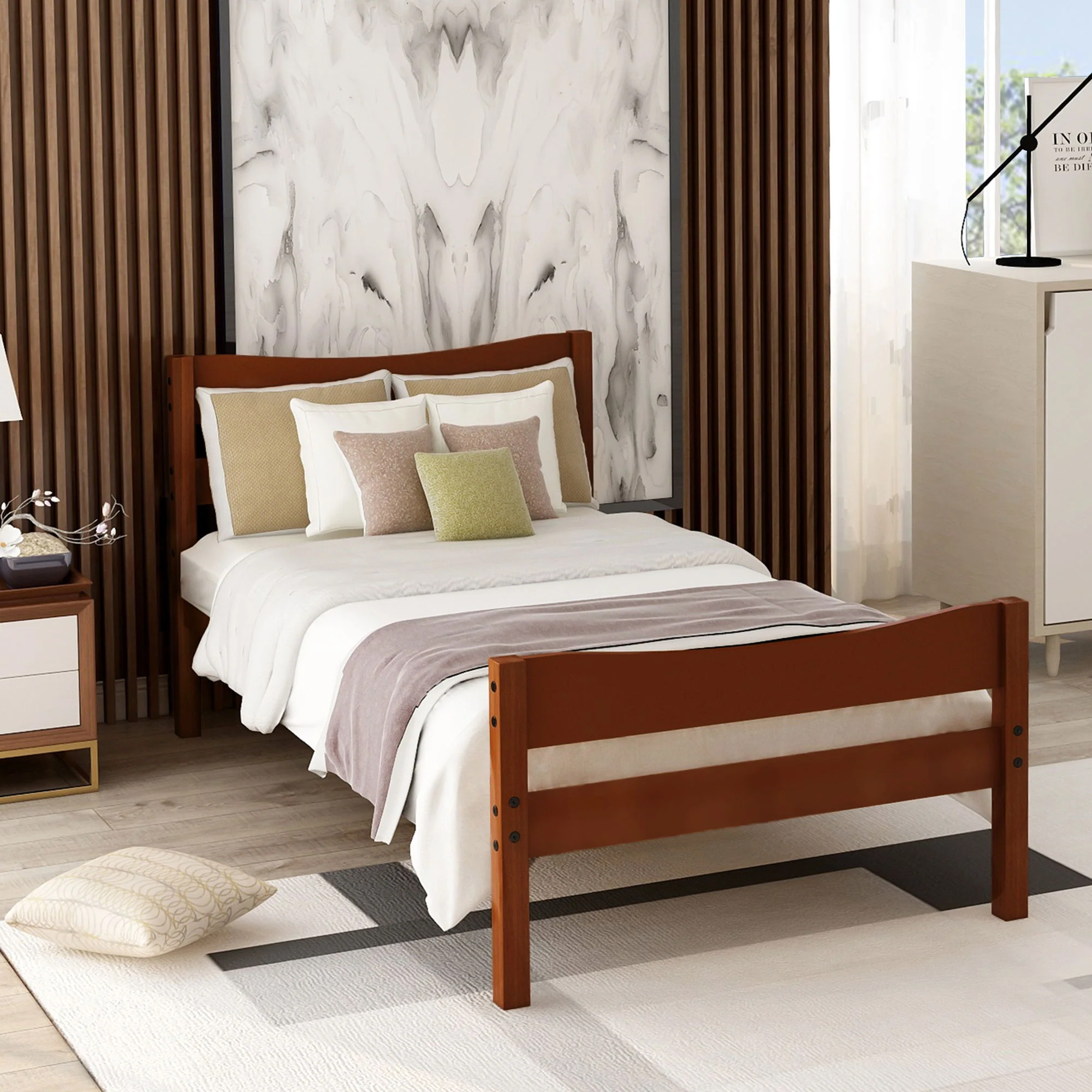 Twin Size Platform Bed With Headboard And Wooden Slat Support - Image 3