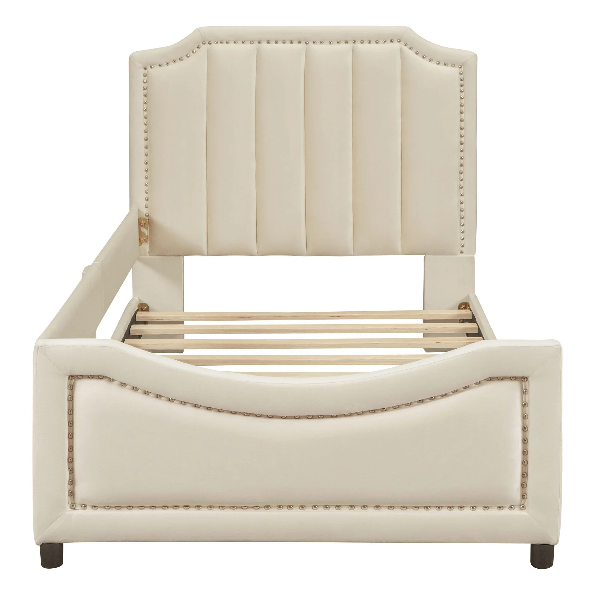 Upholstered Daybed With Classic Stripe Shaped Headboard - Image 12