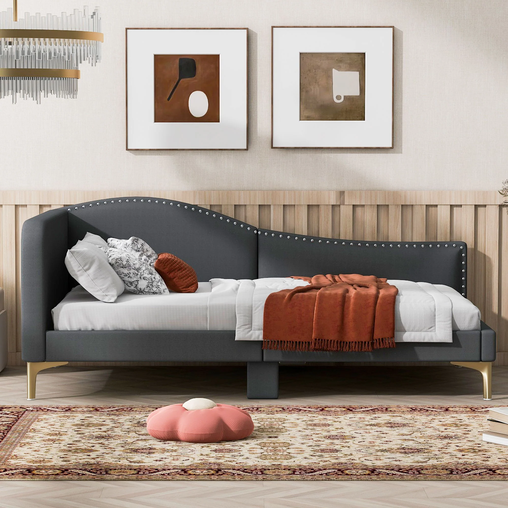 Upholstered Daybed With Headboard And Armrest, Support Legs - Image 5