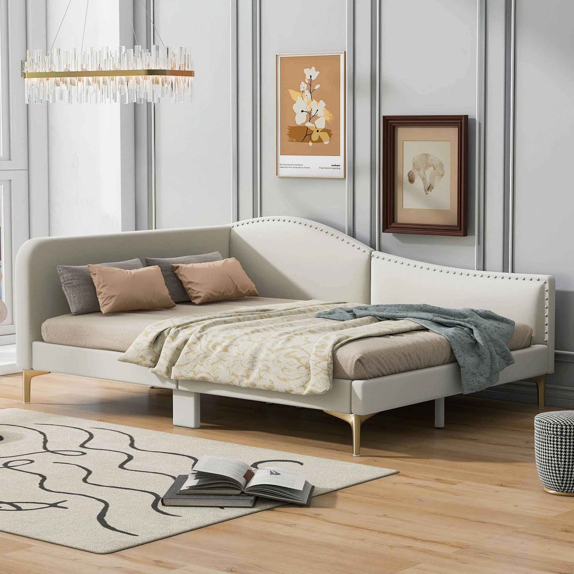 Upholstered Daybed With Headboard And Armrest, Support Legs - Image 6
