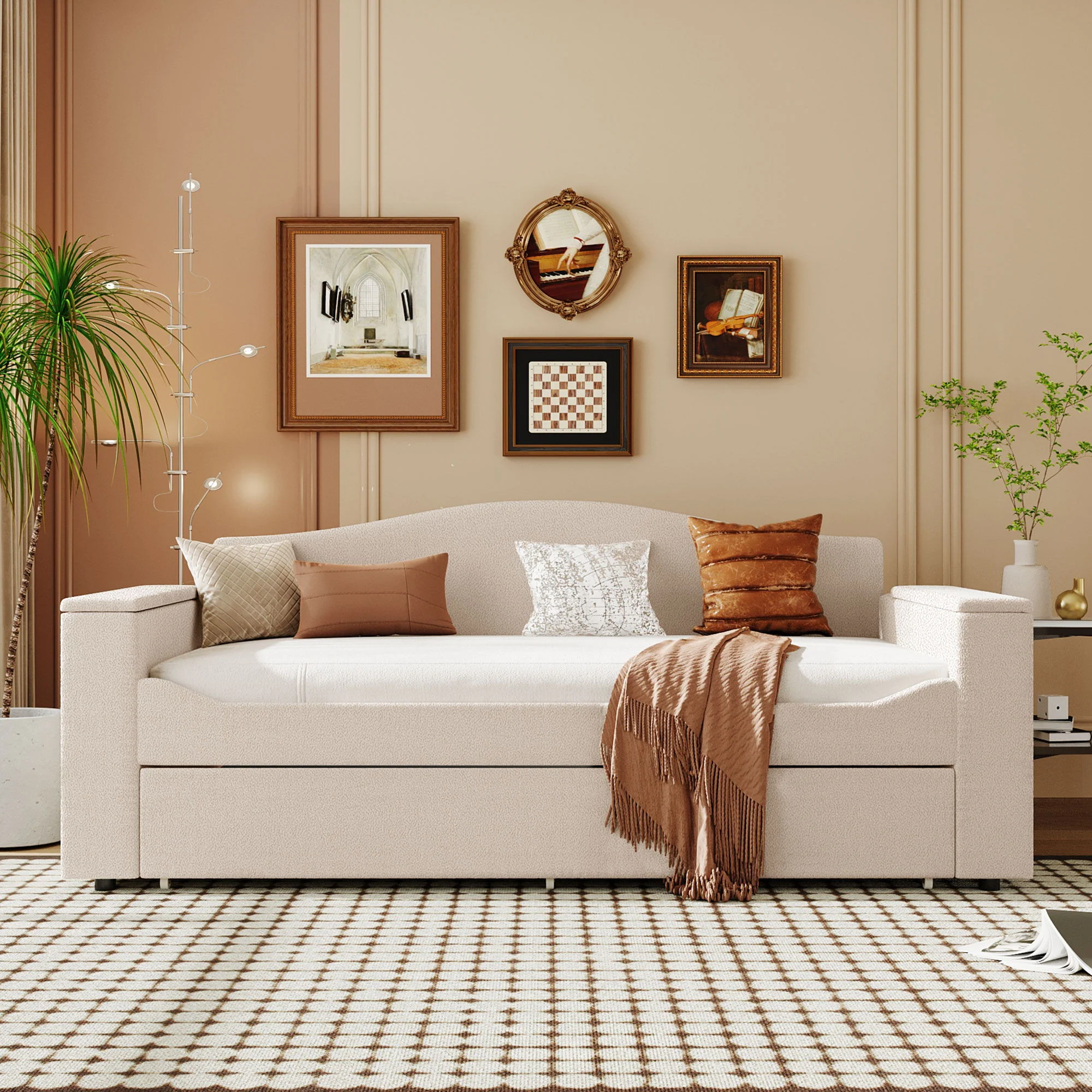 Upholstered Daybed With Storage Armrests, Trundle And Latest Integrated tooth Audio System - Image 6