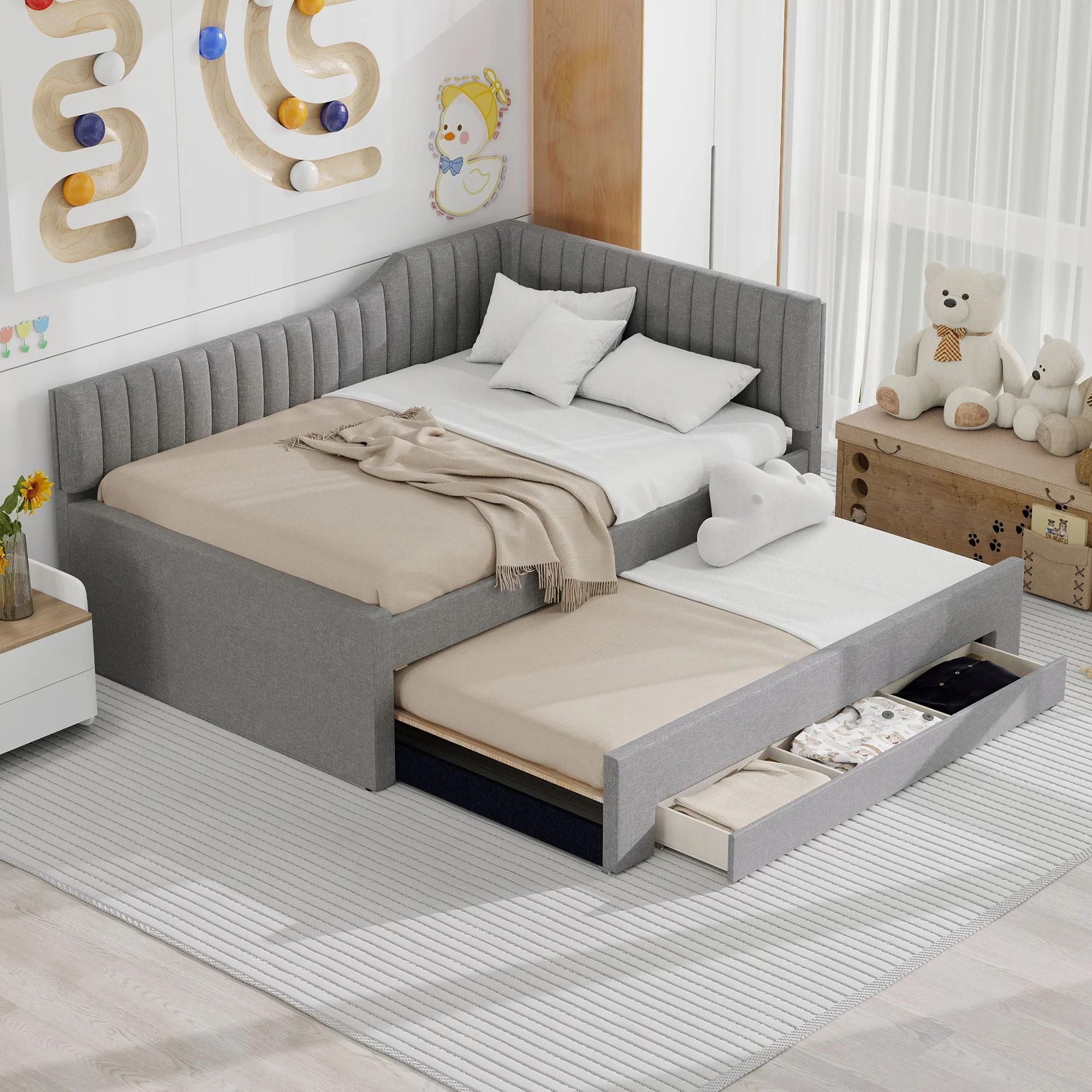 Upholstered Daybed With Trundle And 3 Drawers - Image 4