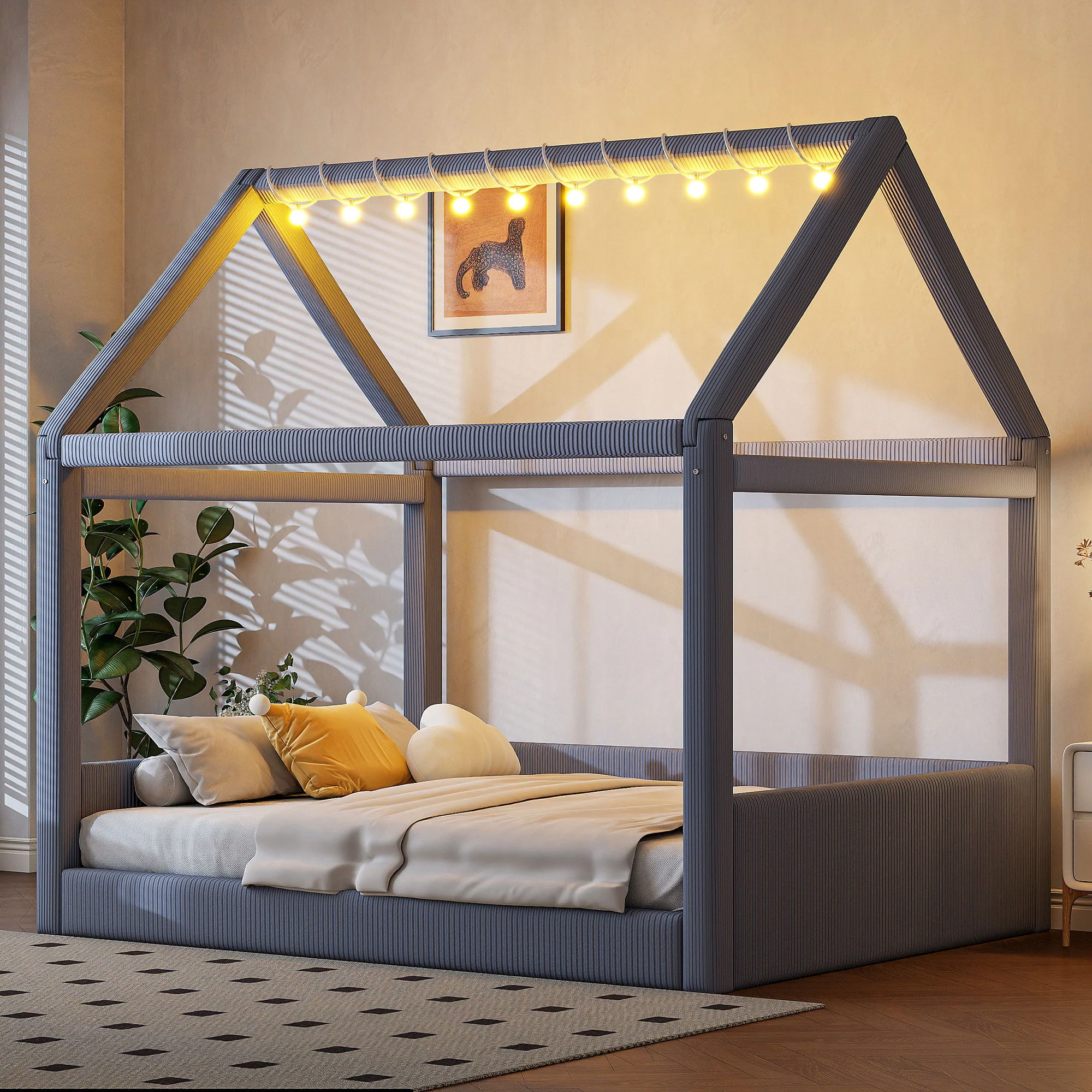 Upholstered House Style Daybed With LED Light Strips - Image 4