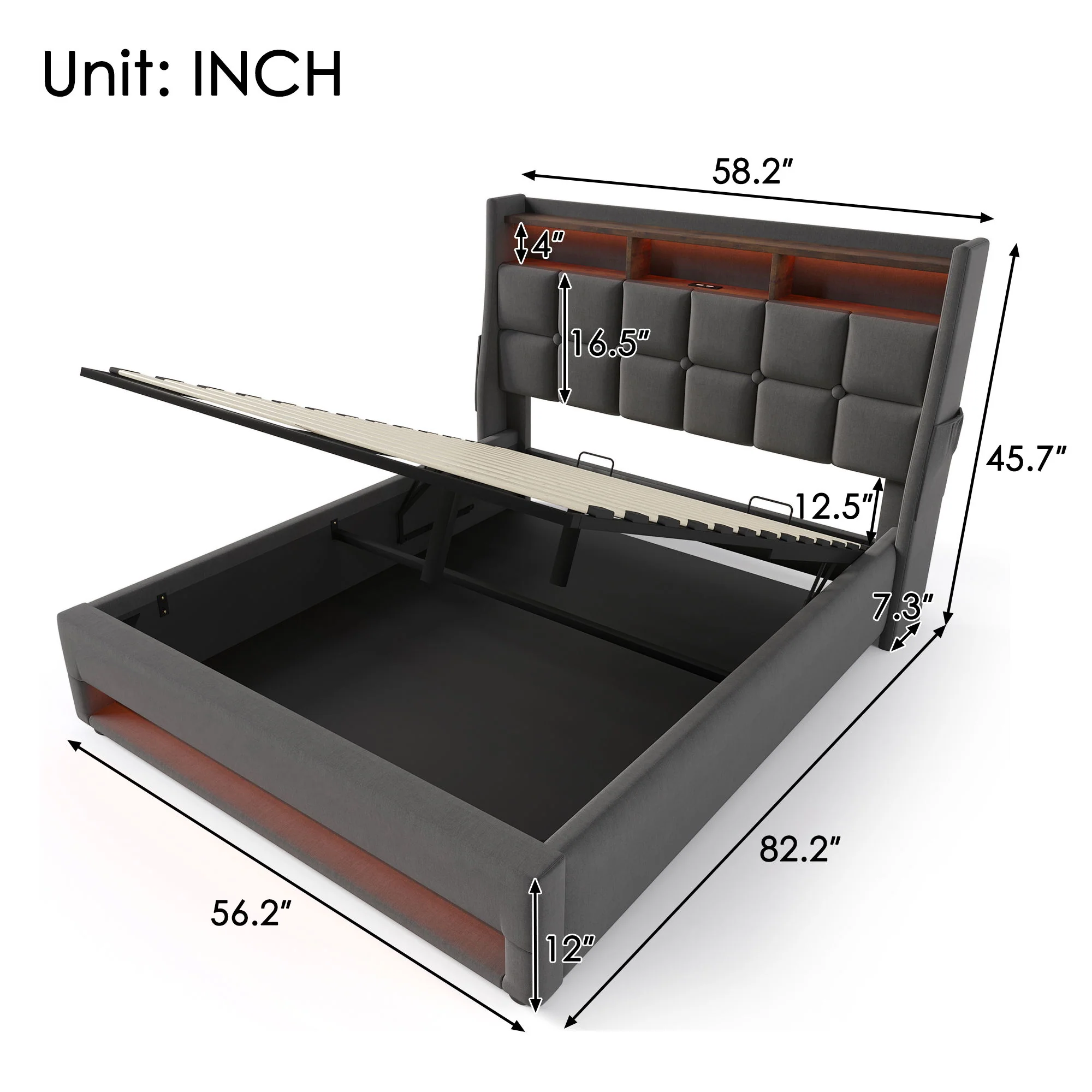 Upholstered Platform Bed With A Hydraulic Storage System, LED And USB Charging (Without Mattress) - Image 7