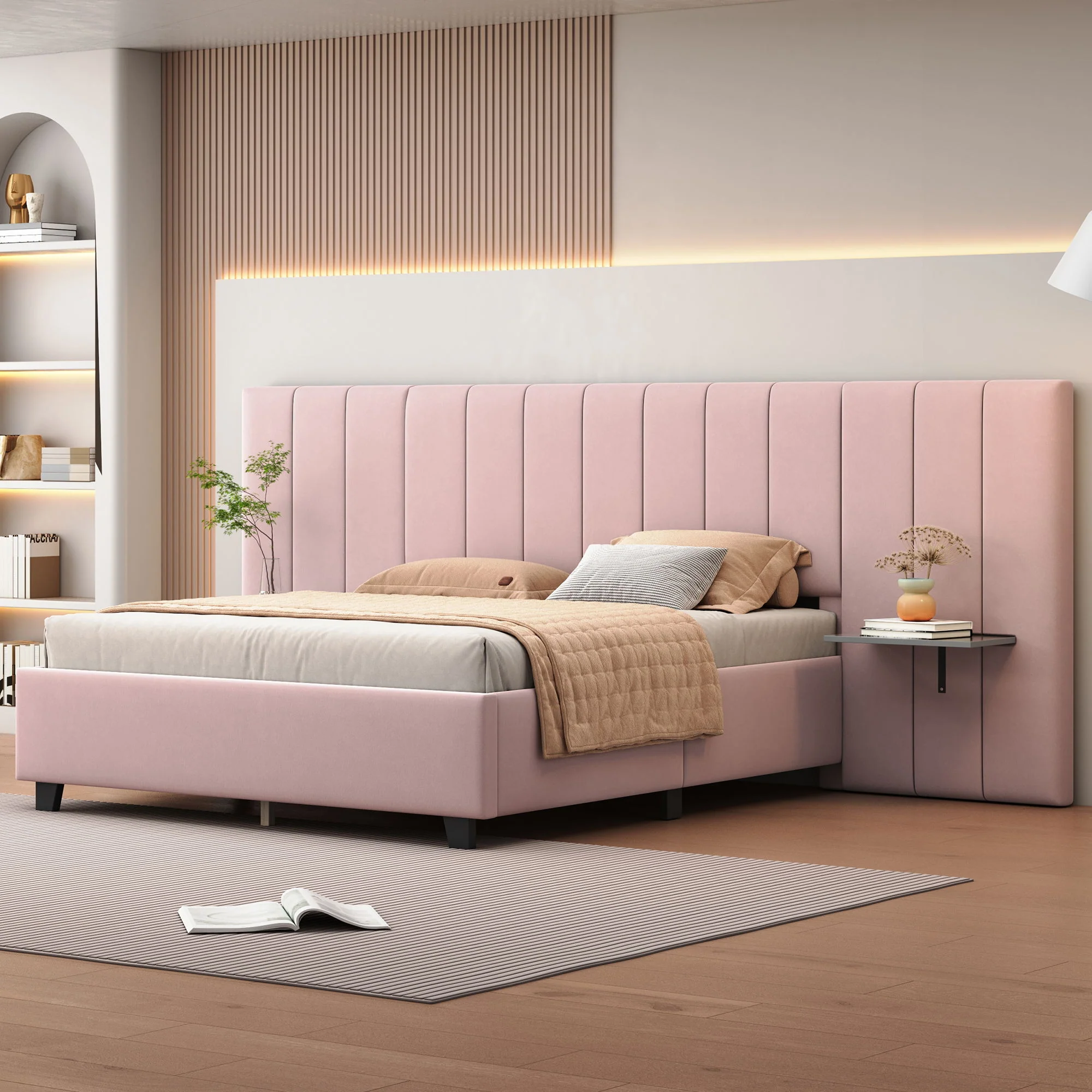 Upholstered Platform Bed With Big Headboard - Image 2