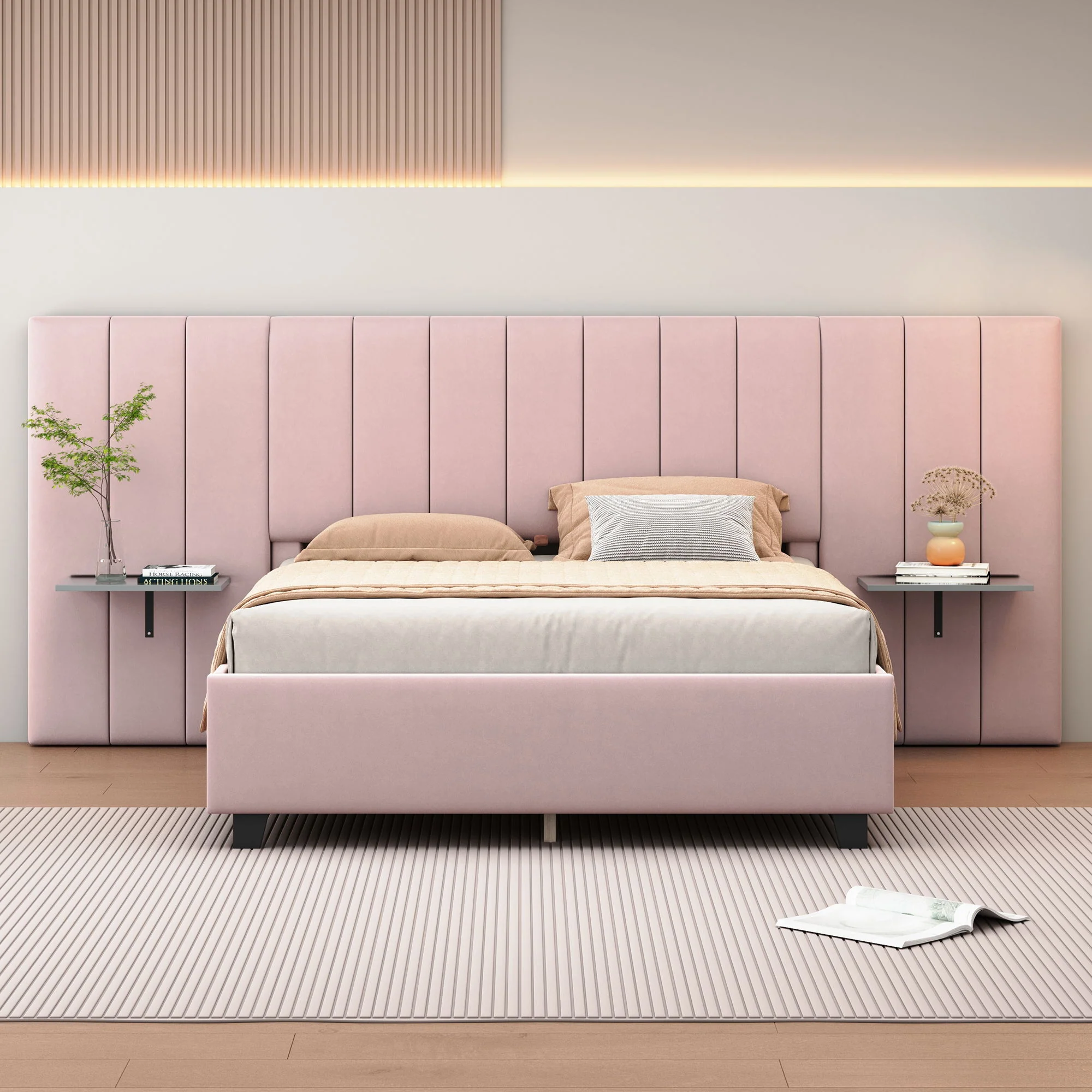 Upholstered Platform Bed With Big Headboard - Image 7
