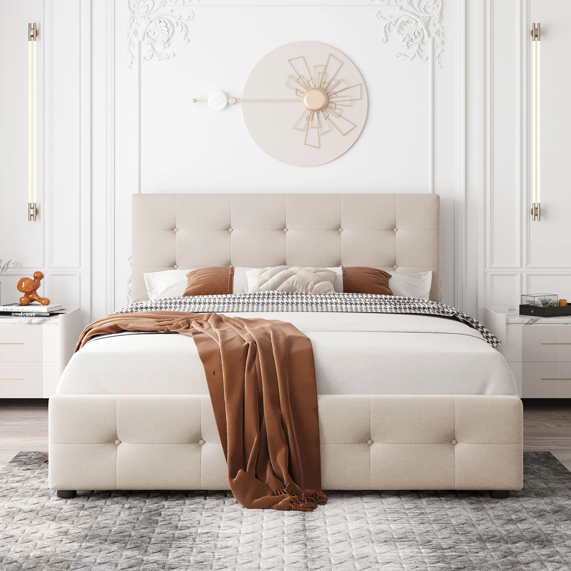 Upholstered Platform Bed With Classic Headboard And Drawers, No Box Spring Needed - Image 6