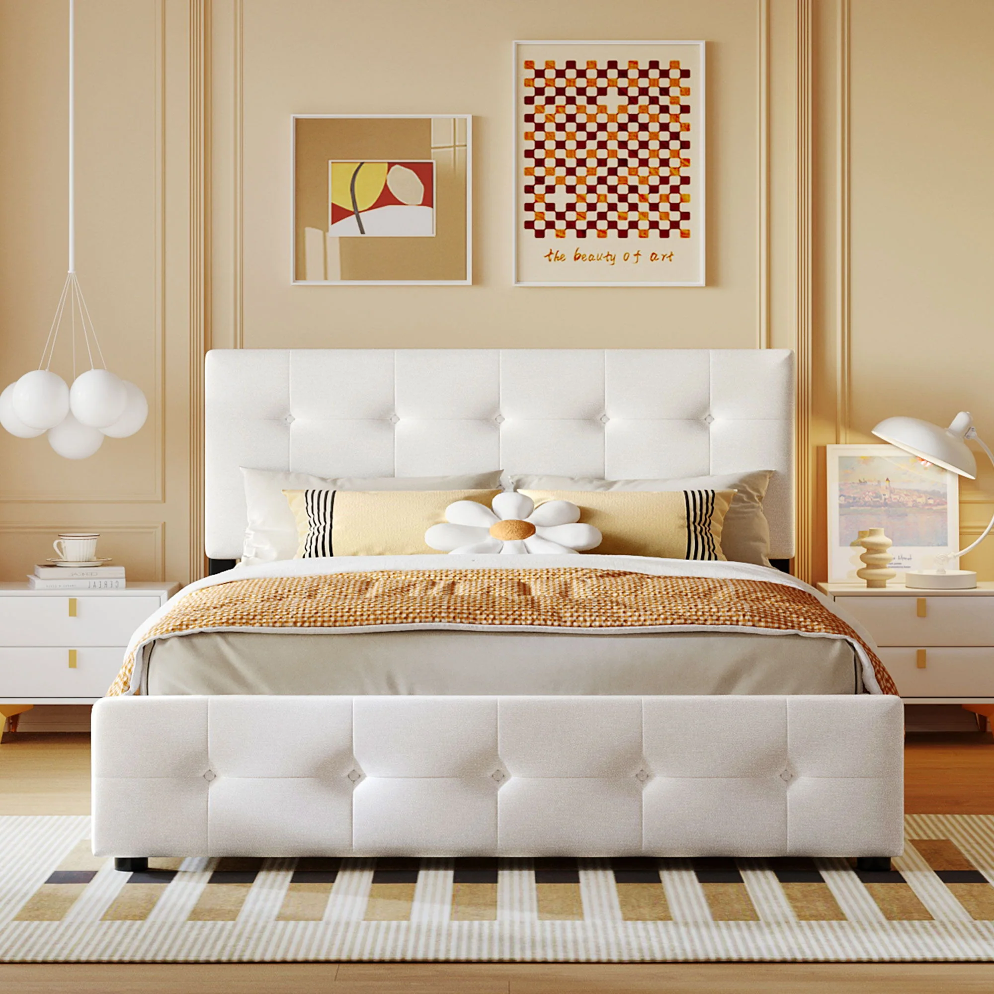 Upholstered Platform Bed With Classic Headboard And Drawers, No Box Spring Needed - Image 8