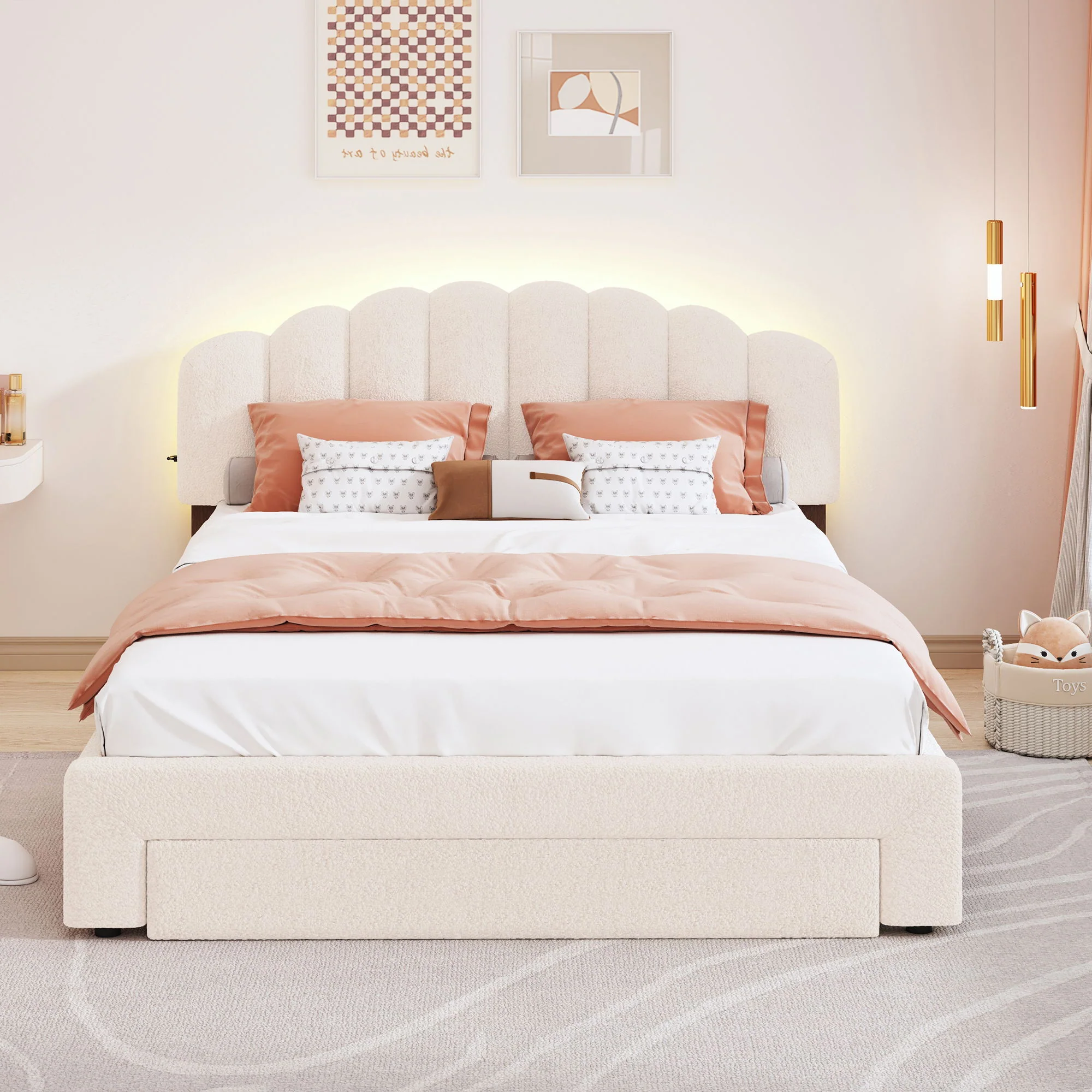 Upholstered Platform Bed With Drawer - Image 4