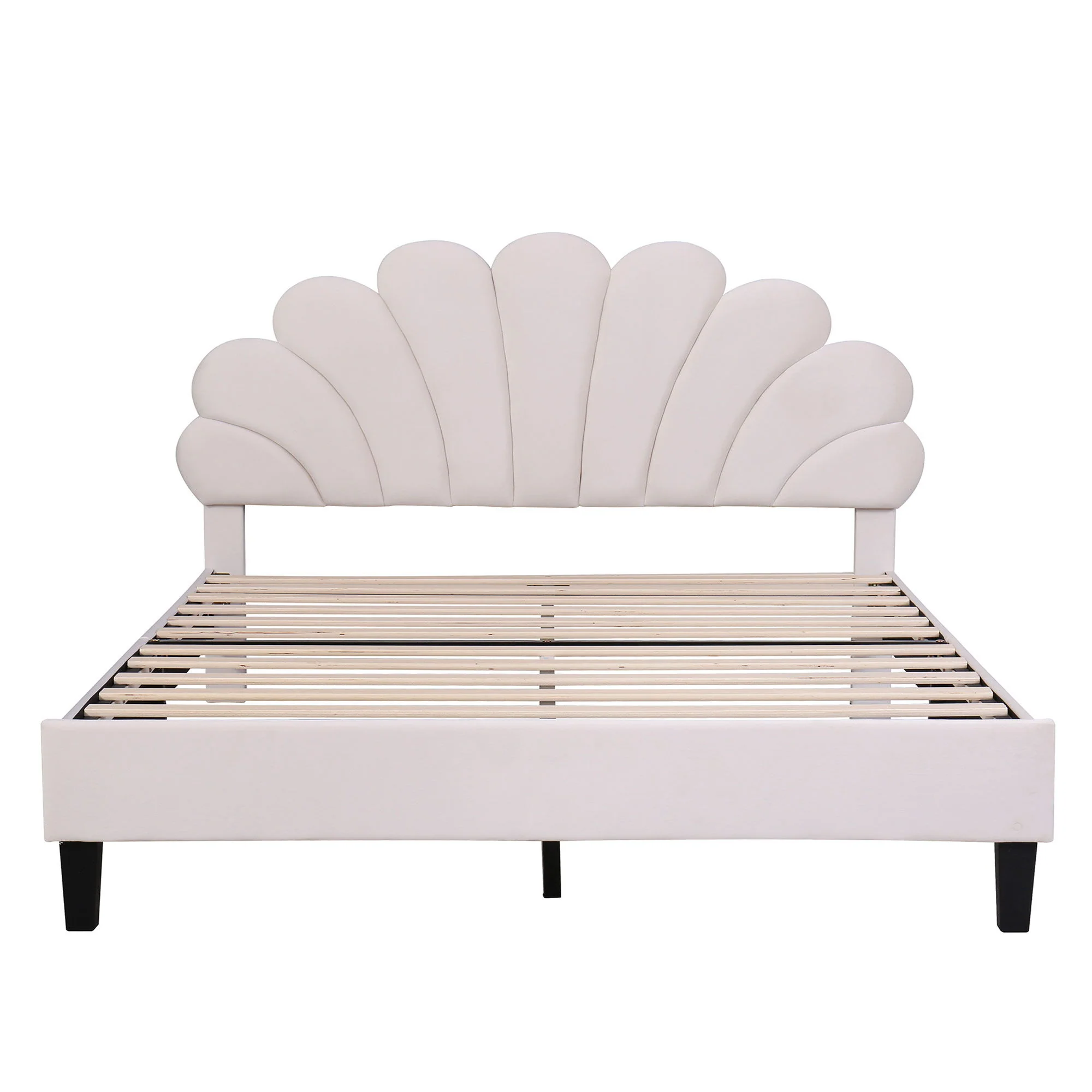 Upholstered Platform Bed With Flower Pattern Headboard - Image 15