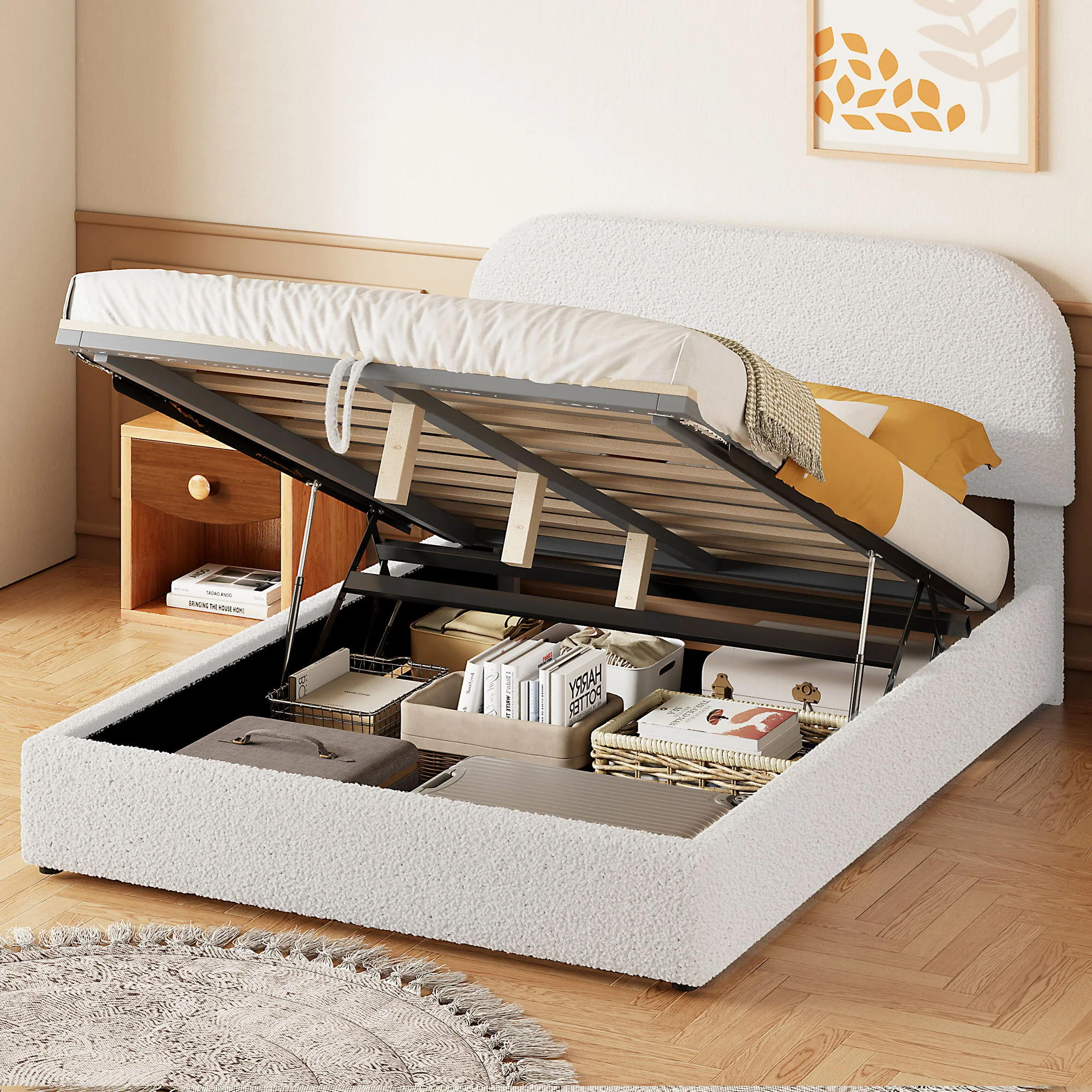 Upholstered Platform Bed With Hydraulic Storage System - Image 2