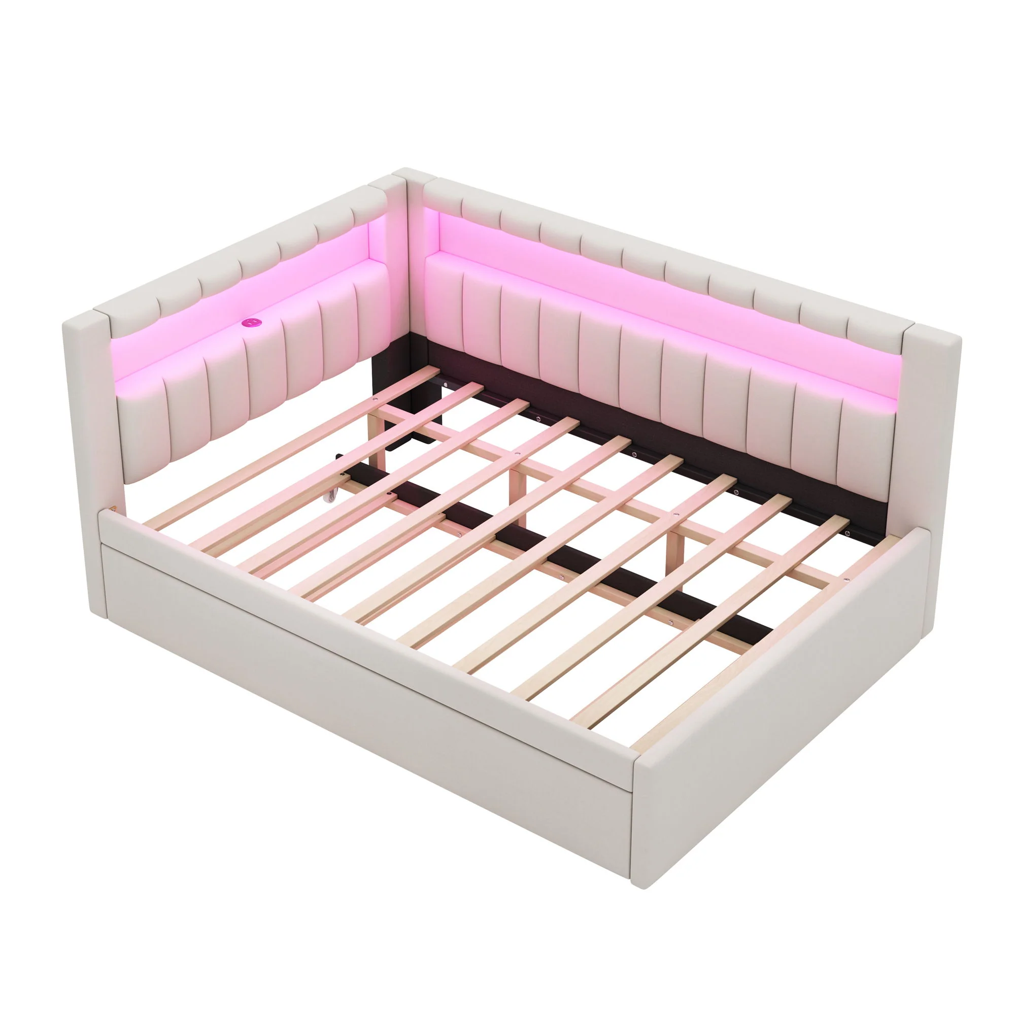Upholstered Platform Bed With USB Ports And LED Belt - Image 6
