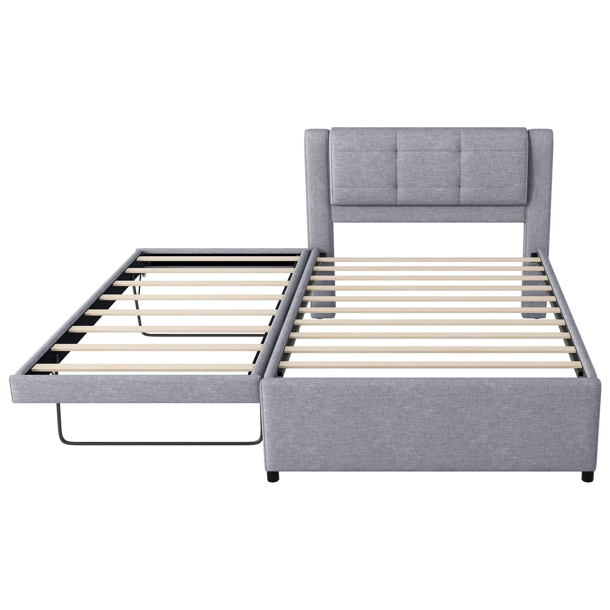 Upholstery Platform Bed With Trundle, Trundle Can Be Flat Or Erected - Image 2